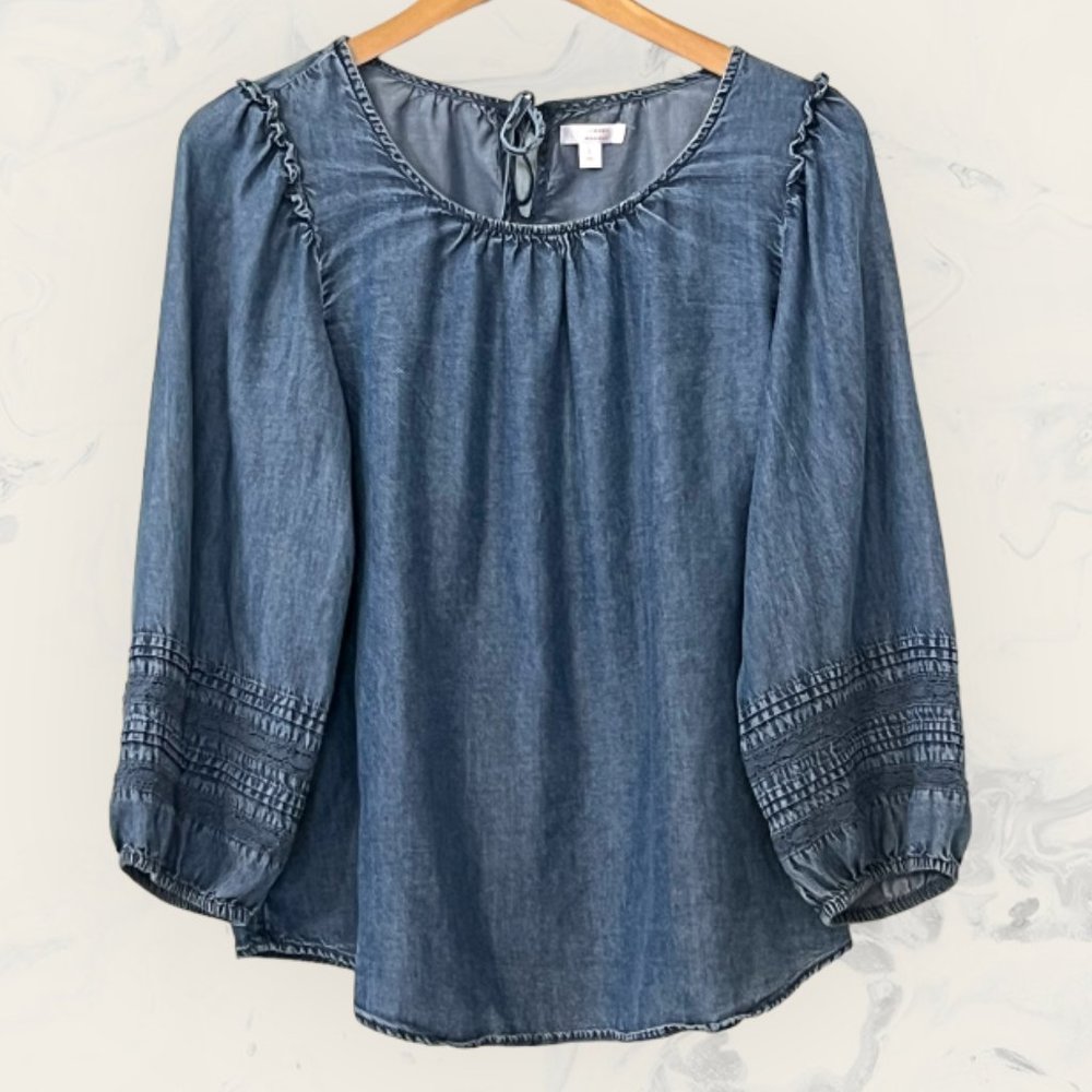 LC Lauren Conrad Women's Top Chambray Long Sleeve Size L Lyocell Pullover - Picture 1 of 7